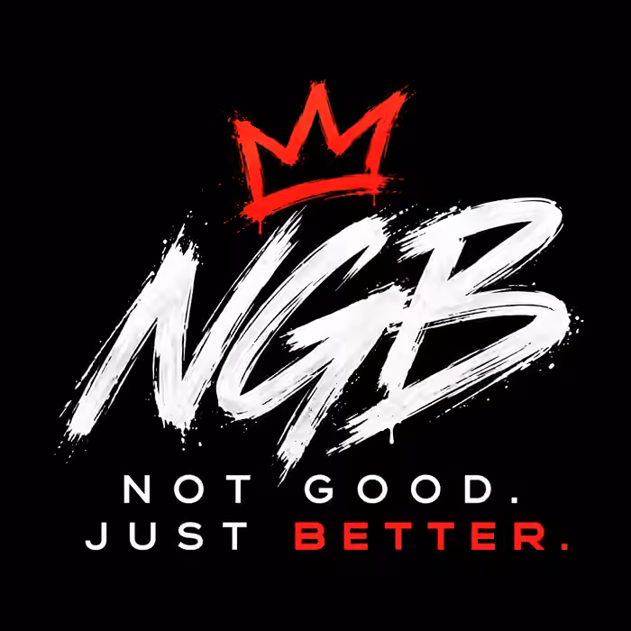 NGB spray-painted white letters under a red crown. Not Good. Just Better.