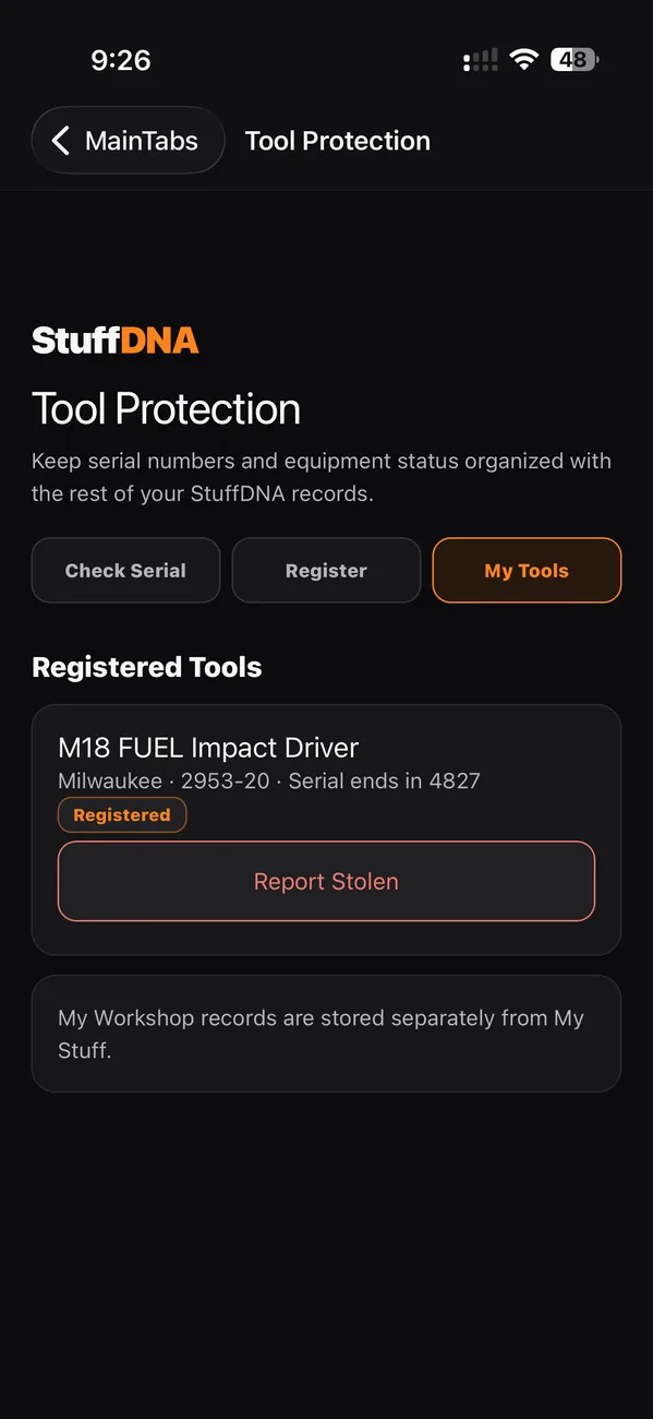 StuffDNA tool protection screenshot